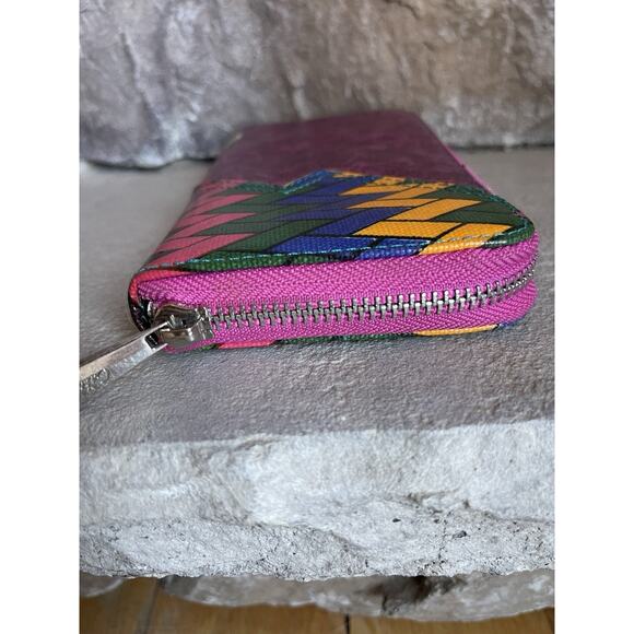 Catchfly Metallic Pink Embroidered Peacock Wallet Multicolor Floral Blue Yellow - Picture 5 of 13
